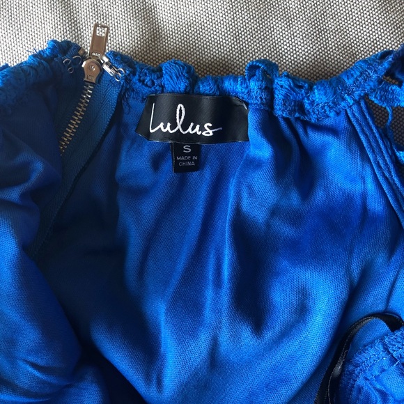 GENEVIEVE ROYAL BLUE OFF-THE-SHOULDER LACE DRESS - Picture 4 of 4